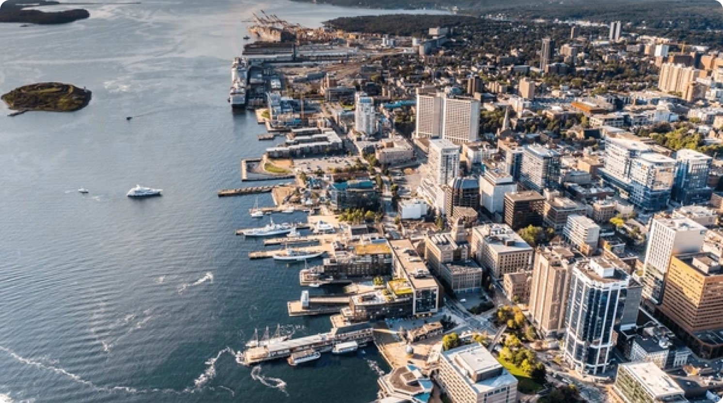 Aerial view of downtown Halifax along the harbour